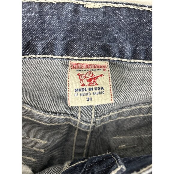 True Religion Jeans Straight Leg Blue Men's Size 31 X 32 Dark Blue Flap Pockets - Picture 8 of 15